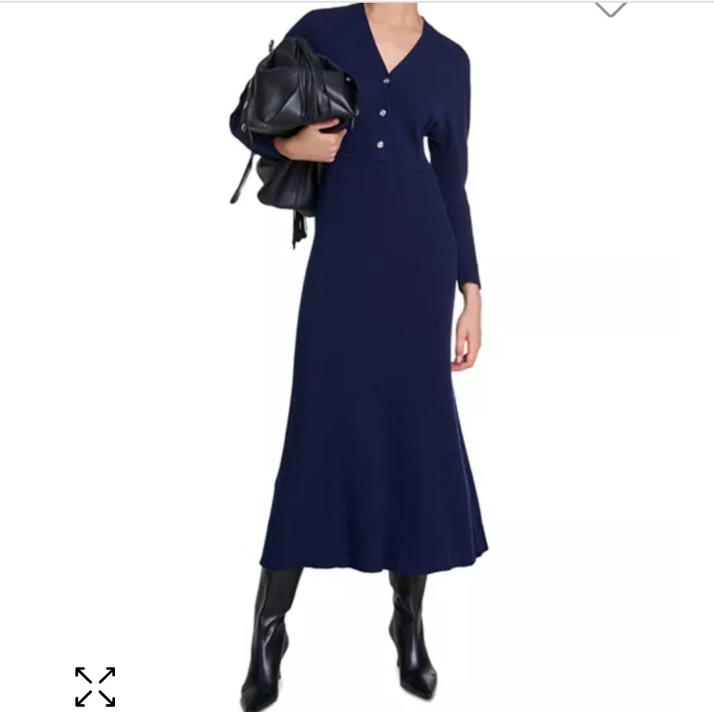 Maje Blue Long Sleeve Sweater Dress